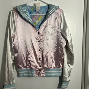 Hot Topic Pink and White Varsity Jacket